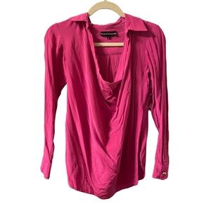KARINA GRIMALDI HOT PINK SILK SCOOP NECK BLOUSE